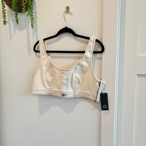 Wild Fable NWT Women's Cream Denim Cropped Tank Top Side Zipper Size L, XL & XXL - Picture 2 of 10
